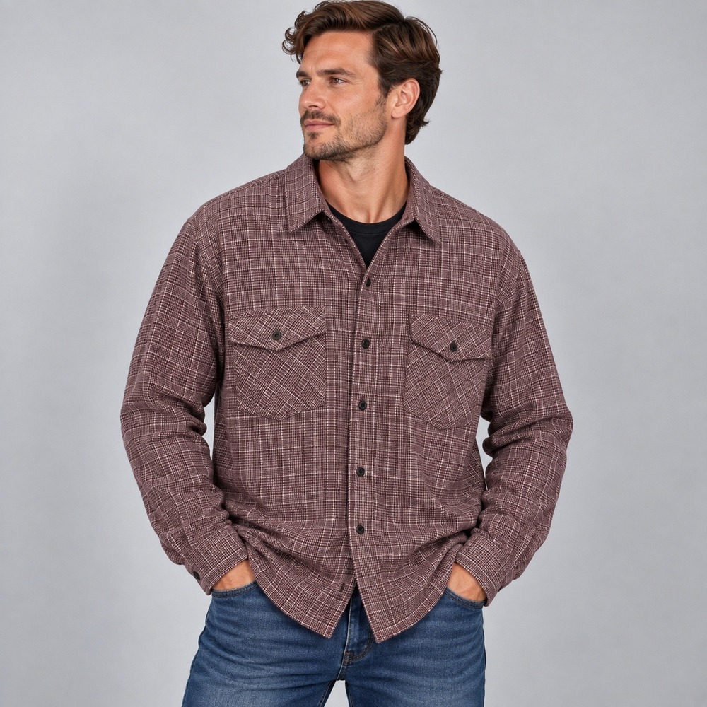 Five Brother Mens 3X Burgundy Plaid Fleece Lined Flannel Shirt Jacket RN 63755